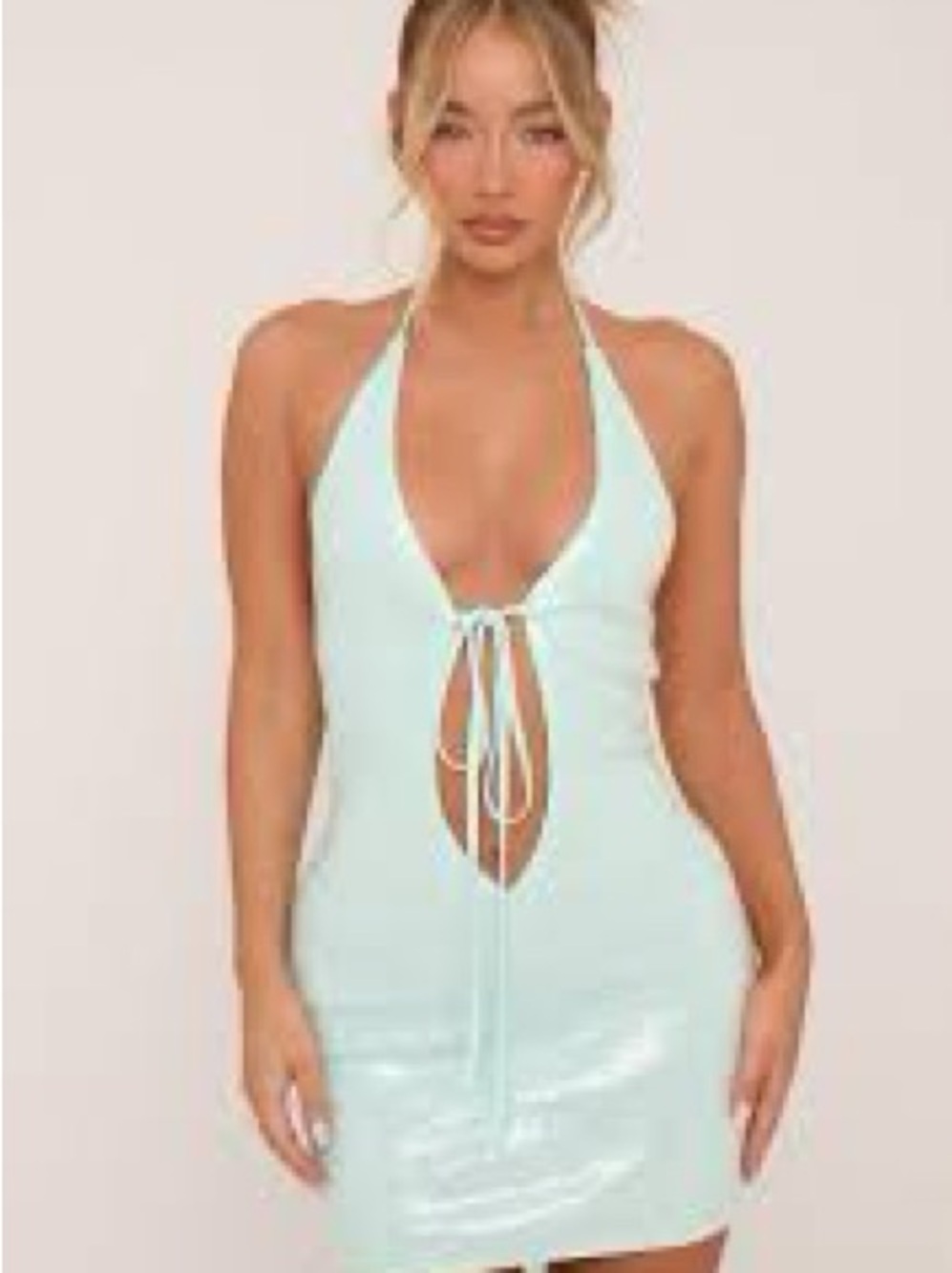 EGO Light Mint Halter Tie-Front Mini Chemise size 2